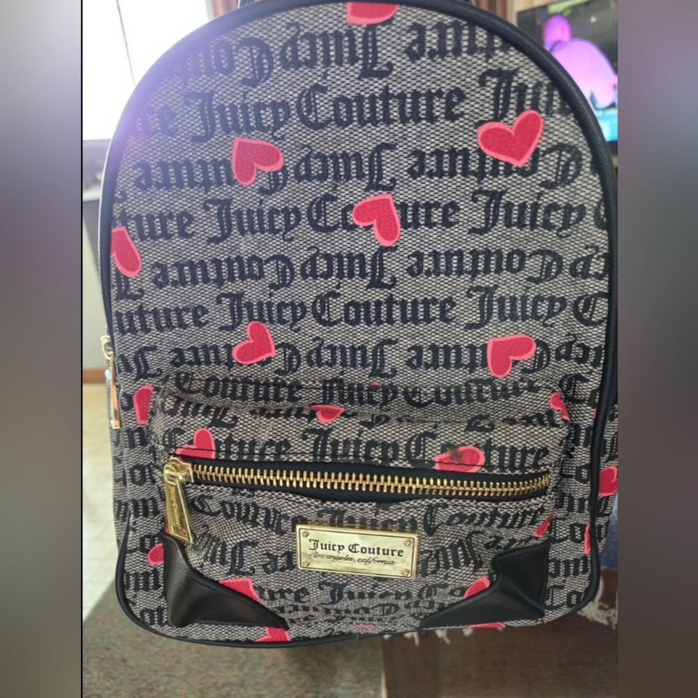 Juicy Couture Gray and Pink Heart Backpack